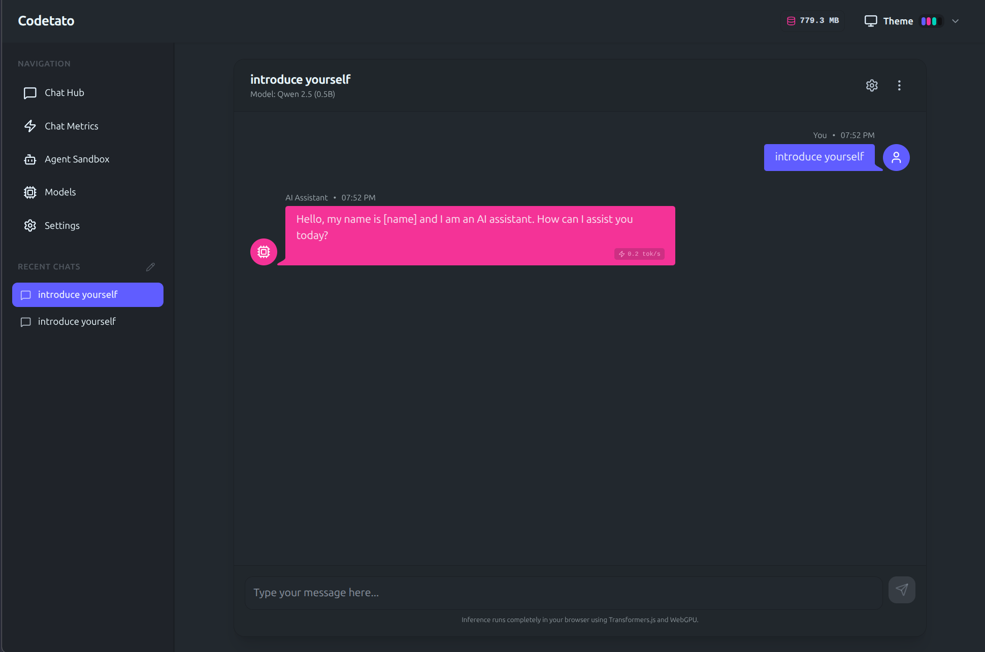 Codetato chat interface